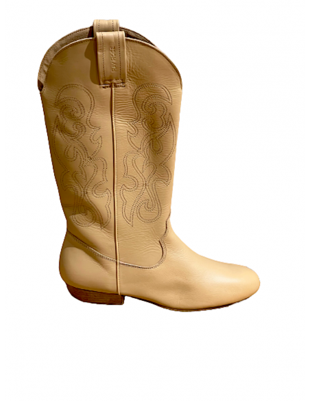 Linedance competition dance boot in beige leather with 2.5cm heel