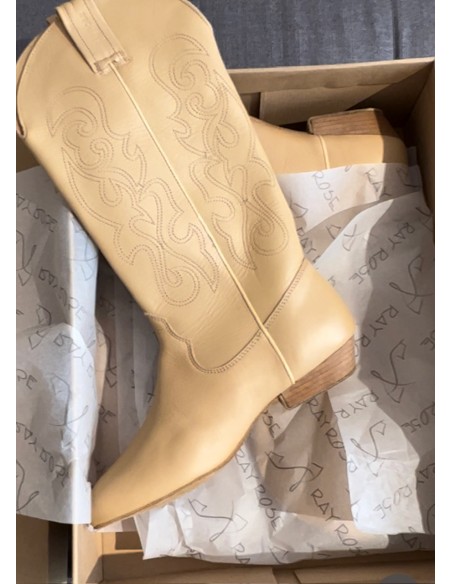 Stivale da danza per competizioni di linedance in pelle beige con tacco 2.5cm