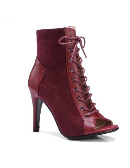 Heels dance boot, dark red, 9.5cm heel, Joheels style.