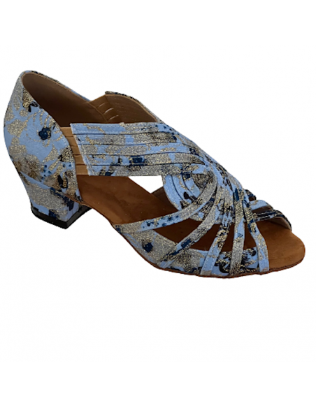 Linedance shoes in blue gold satin with 3.5cm heel for dance training