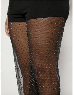 Pantaloni da ballo con gambe ariose in rete nera con strass per salsa, balli standard, feste 2