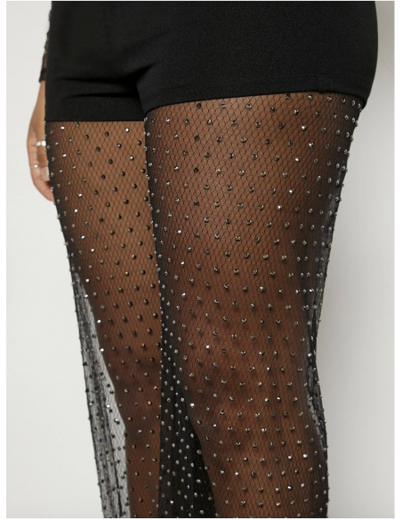 Pantalon de danse avec strass et jambes en maille pour la salsa ou les soirées dansantes