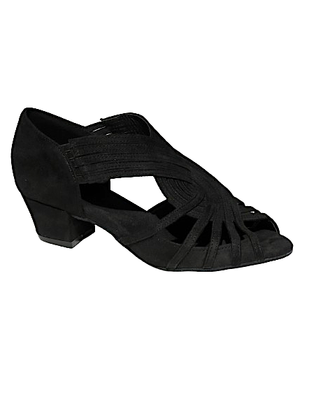 Ladies slip on dance shoes in black nubuck for linedance, dance training