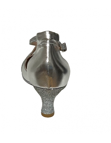 Dance shoes in silver leather with glitter straps for ballroom or salsa dance