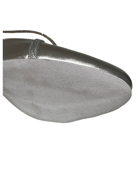 Dance shoes in silver leather with glitter straps for ballroom or salsa dance