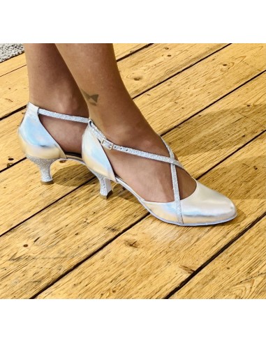 Chaussures de danse en argent avec lanières pailletées pour la danse de salon ou une soirée