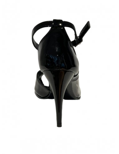 Chaussures de danse en vernis noir avec garniture transparente sur le côté pour kizomba, tango, soirée