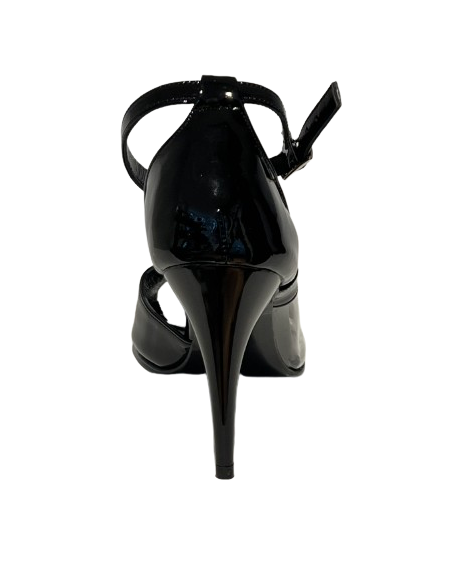 Chaussures de danse en vernis noir avec garniture transparente sur le côté pour kizomba, tango, soirée