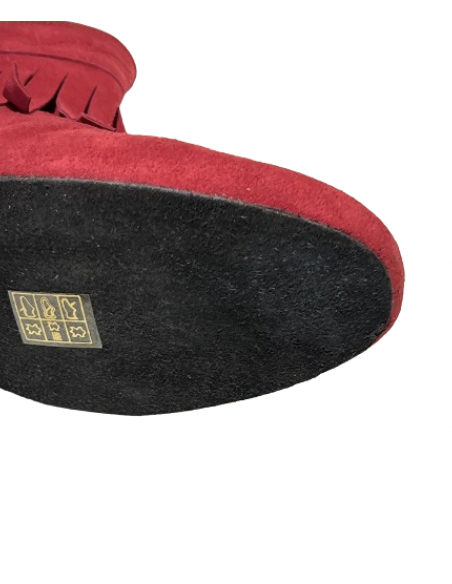 Bottine de danse à franges courtes en daim rouge cerise pour la linedance