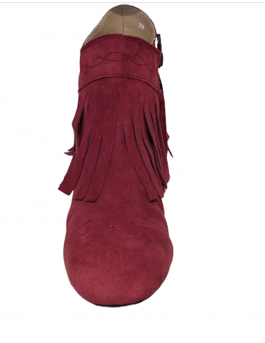 Bottine de danse à franges courtes en daim rouge cerise pour la linedance