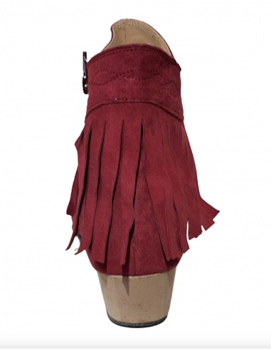 Short cherry red fringed genuine suede dance ankle boots for line dancing