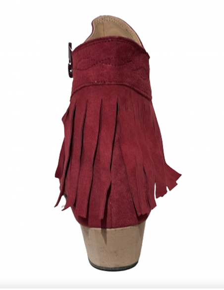 Bottine de danse à franges courtes en daim rouge cerise pour la linedance