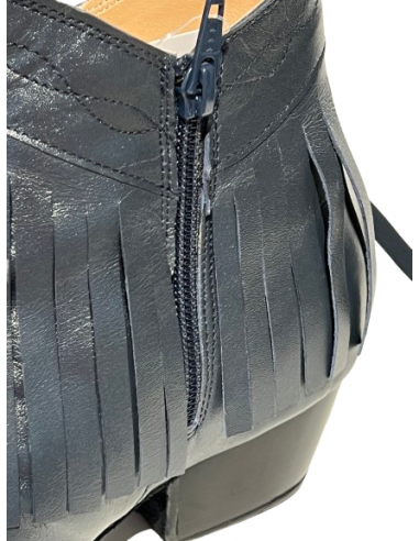 Kurze Fransen Tanz-Stiefelette in nachtblauem Leder für Linedance