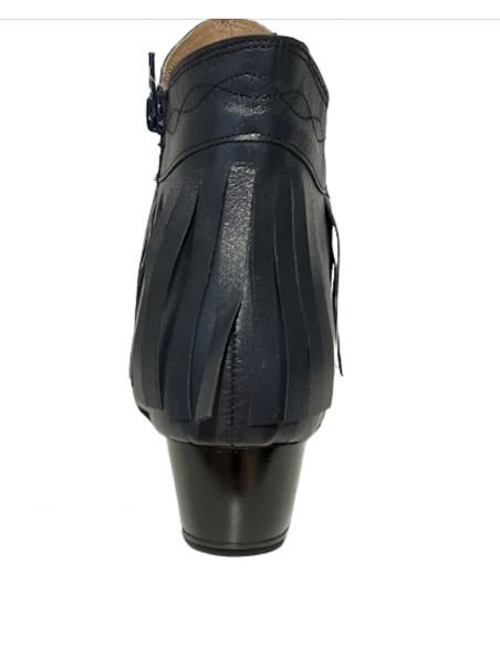 Short night blue fringed genuine leather dance ankle boots for line dancing