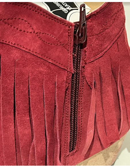 Bottine de danse à franges courtes en daim rouge cerise pour la linedance