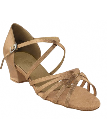 Dance shoes in tan satin for West Coast Swing, Ballroom & Linedance.