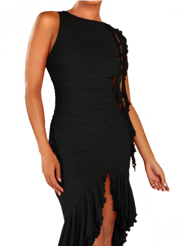 Dance dress with lots of fine ruffles in black for salsa parties or going out