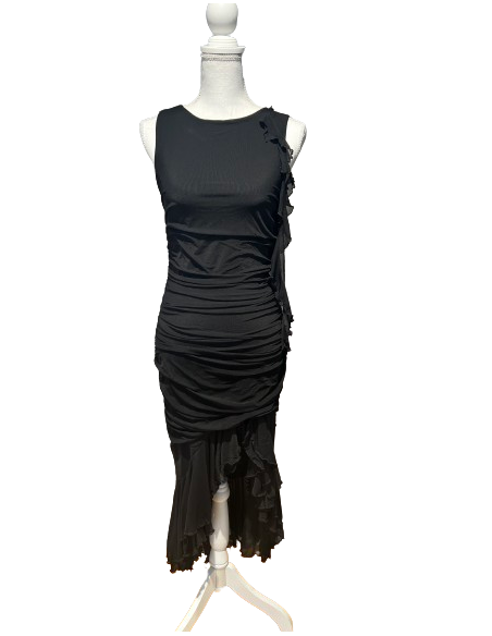 Dance dress with lots of fine ruffles in black for salsa parties or going out