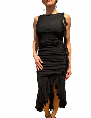 Dance dress with lots of fine ruffles in black for salsa parties or going out