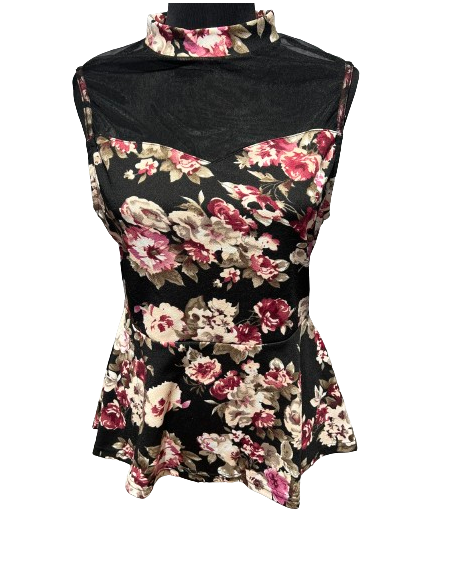 Delicate sleeveless dance top in floral print for salsa, bachata or ballroom dance