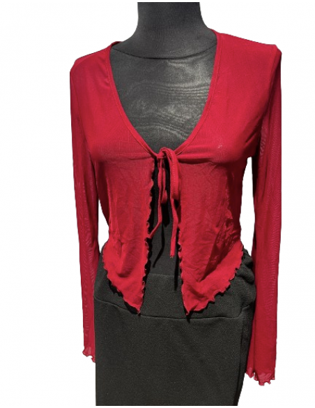 Cute bolero made of red mesh with a wavy finish for wearing over a dance dress for cool evenings