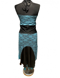 Wunderschönes Neckholder Tango Tanzkleid aus petrol Stretchspitze mit Schwalbenschwanz. Dieses Kleid ist ein Blickfang. 2