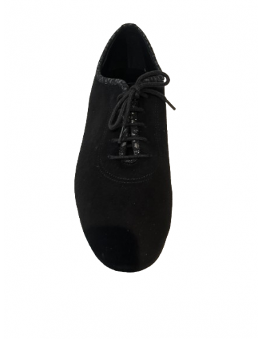 Lace up dance shoe in soft black suede leather with full sole for linedance, training, ballroom, tango