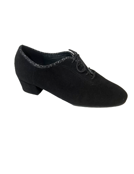 Lace up dance shoe in soft black suede leather with full sole for linedance, training, ballroom, tango