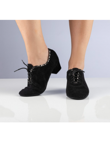 Scarpa da ballo allacciatura in camoscio morbido nero per il country linedance, ballo liscio, tango