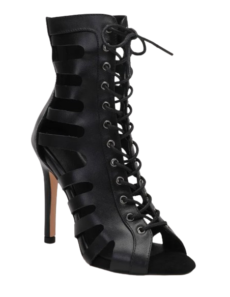 Lace-up heels class dance boot, black, leather, 9.5cm heel, suede sole