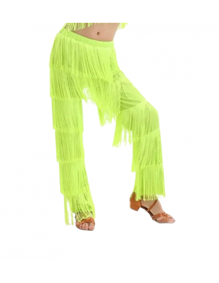 Fringed dance pants in neon green perfect for salsa, bachata and parties