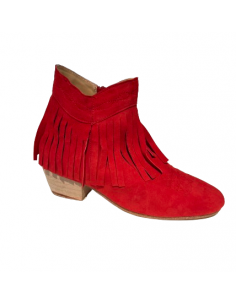 Short red fringed genuine leather dance ankle boots for line dancing