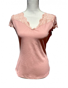 Dance top in antique rose with lace sleeves for salsa, bachata, ballroom dancing