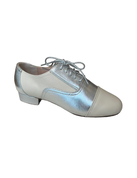 Lace-up dance shoes in ivory and silver leather for ballroom dance or tango