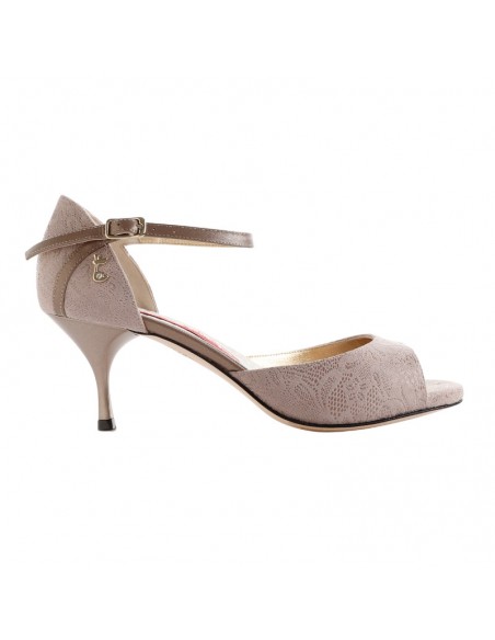 Dance shoes, beige embossed leather and 6cm heel for tango or a party