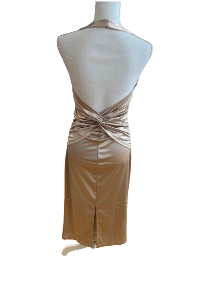 Abito oro a collo alto in lycra per il tango.