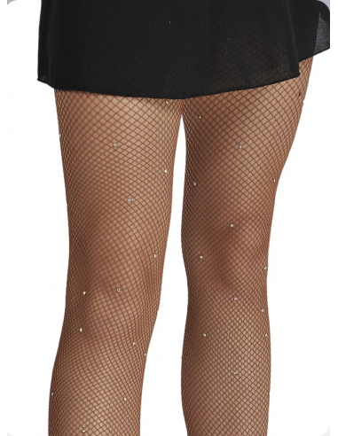 Professionelle Netz-Tanzstrumpfhose mit Aurora Borealis Strass überall für Standardtanz, Latin, Salsa, Shows