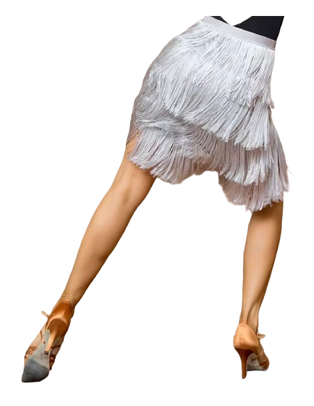Silver fringed dance skirt for salsa & bachata, parties