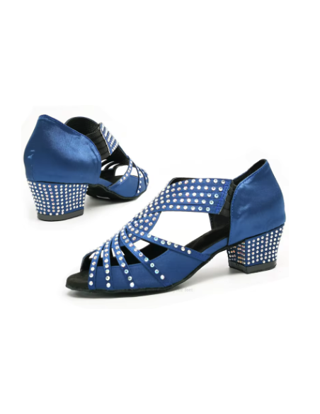 Chaussures de danse en satin bleu royale avec strass pour la linedance