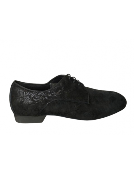 Chaussures de danse pour hommes en cuir noir avec motif paisley en relief pour le tango argentin ou la milonga.