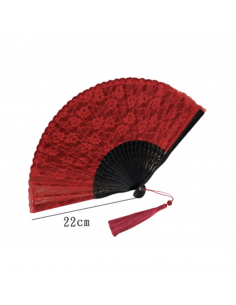 Ventaglio da ballo rosso con pizzo rosso per danzante