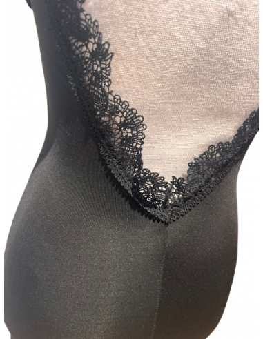Dance dress in black stretch with scoop back for tango dancing.