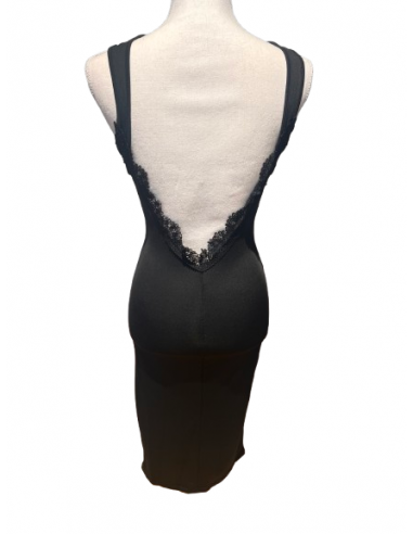 Dance dress in black stretch with scoop back for tango dancing.