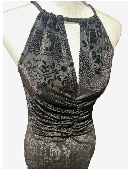 Dance dress in black stretch with scoop back for tango dancing.