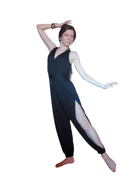 Long tango /milonga dance pant with leg slit in black jersey fabric