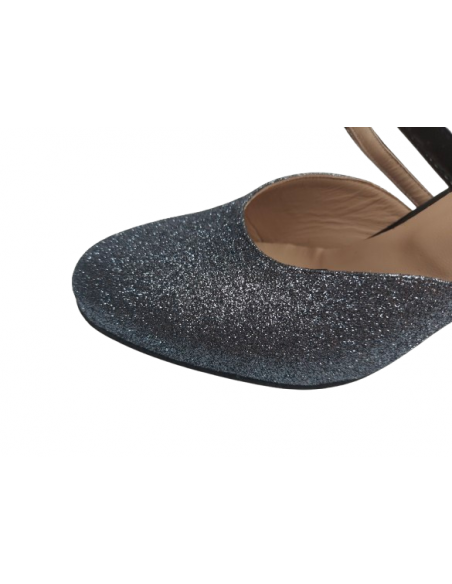 Standardtanzschuhe, anthrazit Glitter mit Kreuzriemen für Salsa, Tango