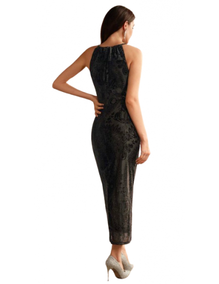 Dance dress in black stretch with scoop back for tango dancing.