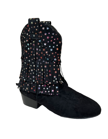 Linedance dance ankle boot in black starry suede leather for dancenight or linedance class