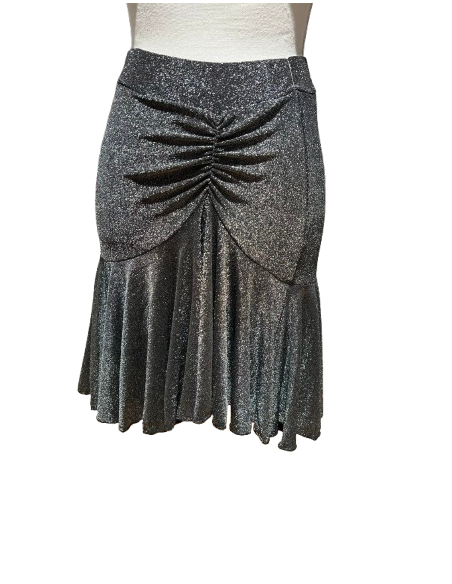 Ladies dance skirt in silver with flounce for salsa, latin, ballroom