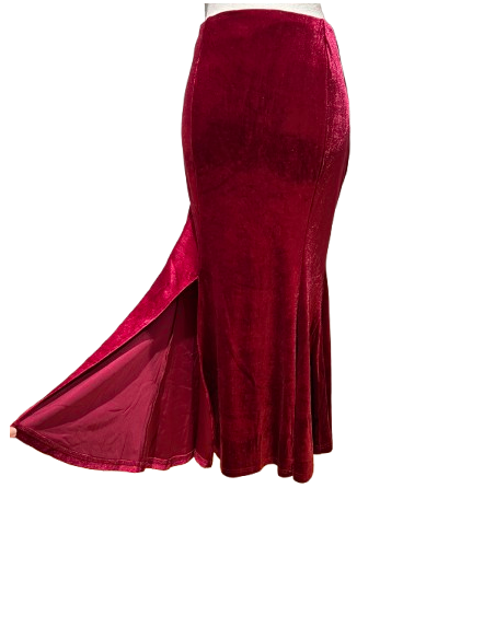 Jupe de danse en tissu velour stretch rouge vin pour le tango